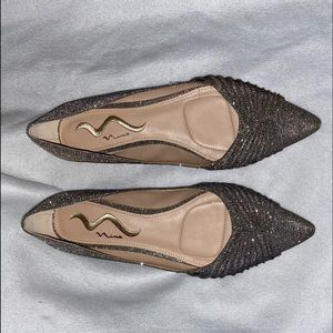 Nina Pointy Toe Flats Steel Silver Sparkle